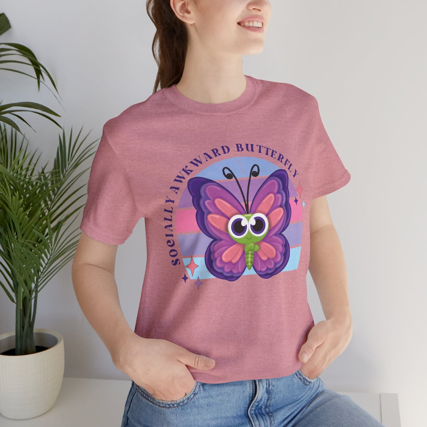 Socially Awkward Butterfly Unisex Tee, Introvert Meme Shirt, Funny Graphic Tee, Sarcastic T-Shirt, Humorous Top, Hilarious Quote Tee