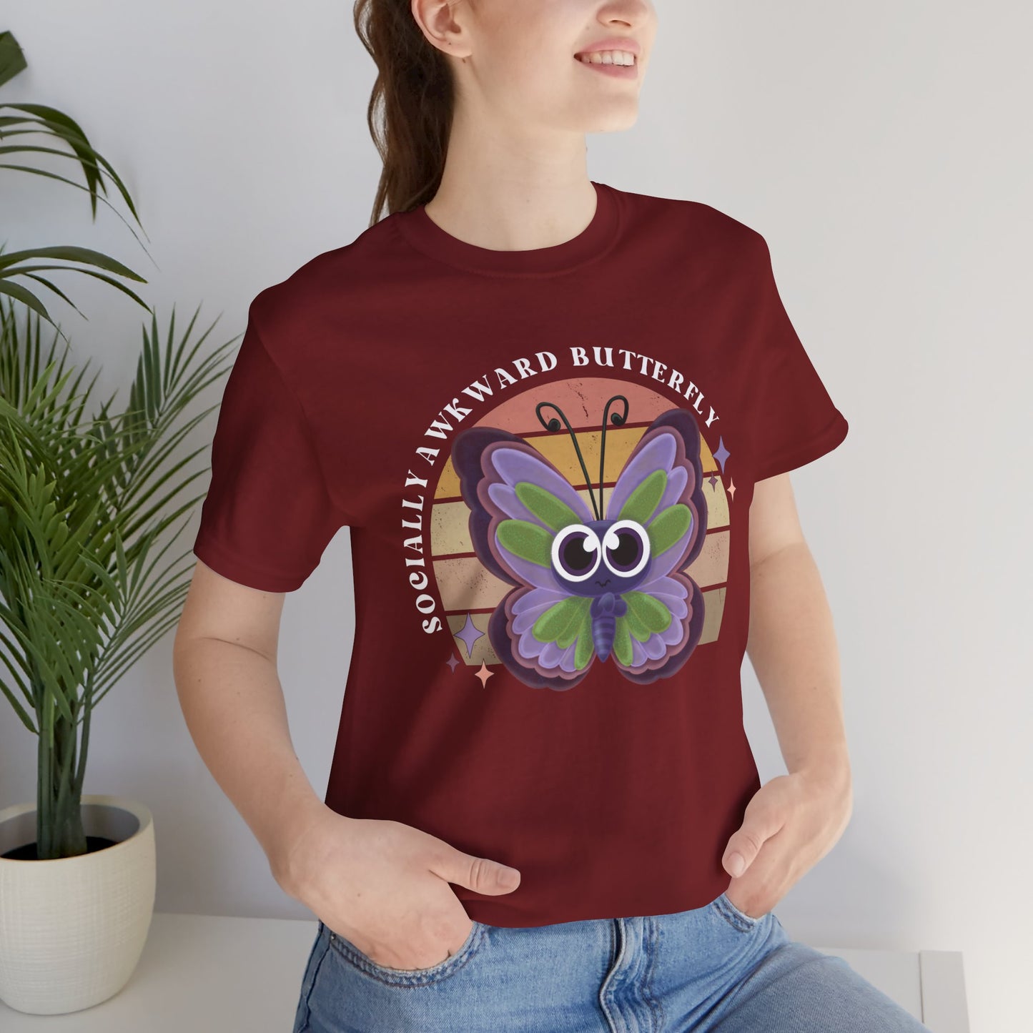 Socially Awkward Butterfly Unisex Tee, Introvert Meme Shirt, Funny Graphic Tee, Sarcastic T-Shirt, Humorous Top, Hilarious Quote Tee