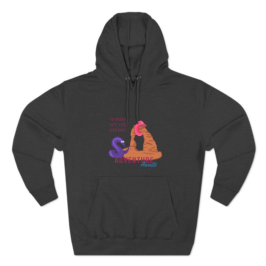 Worm Off the String, Adventure Awaits, Moab, Unisex Premium Pullover Hoodie